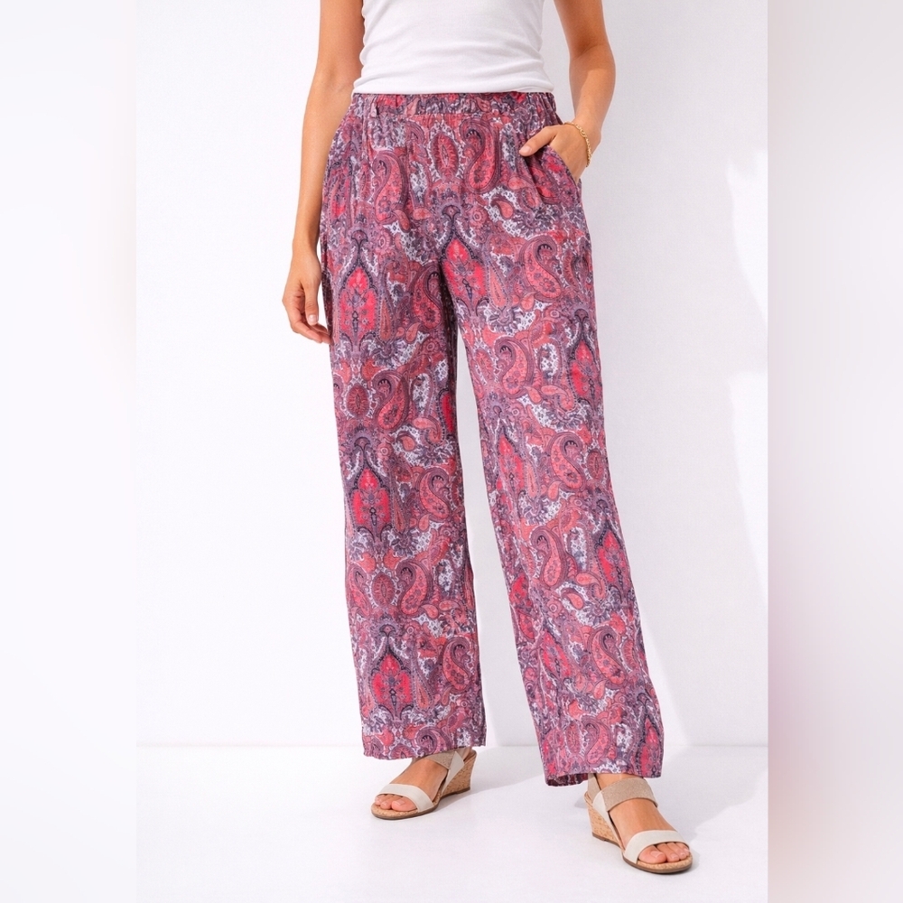 Promod Paisley Wide Leg Pants Relaxed Fit Boho Lightweight Size 6 Travel Resort